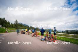 15.06.2024, Lavaze, Italy (ITA): Johannes Lukas (GER), Anna Magnusson (SWE), Hanna Oeberg (SWE), Sara Andersson (SWE), Anna-Karin Heijdenberg (SWE), Martin Ponsiluoma (SWE), Viktor Brandt (SWE), Malte Stefansson (SWE), Anton Ivarsson (SWE), (l-r)  - Biathlon summer training, Lavaze (ITA). www.nordicfocus.com. © Barbieri/NordicFocus. Every downloaded picture is fee-liable.