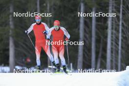 07.11.2024, Davos, Switzerland (SUI): Niklas Hartweg (SUI), Joscha Burkhalter (SUI), (l-r) - Biathlon training, snowfarming track, Davos (SUI). www.nordicfocus.com. © Manzoni/NordicFocus. Every downloaded picture is fee-liable.