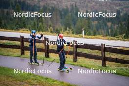 27.09.2024, Lavaze, Italy (ITA): Lukas Hofer (ITA), Lisa Vittozzi (ITA), (l-r) - Biathlon summer training, Lavaze (ITA). www.nordicfocus.com. © Barbieri/NordicFocus. Every downloaded picture is fee-liable.