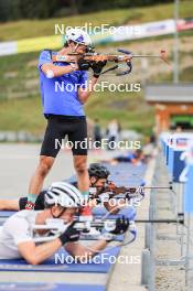 05.09.2024, Lenzerheide, Switzerland (SUI): Tarjei Boe (NOR), Sturla Holm Laegreid (NOR), Vetle Sjaastad Christiansen (NOR), (l-r) - Biathlon summer training, Lenzerheide (SUI). www.nordicfocus.com. © Manzoni/NordicFocus. Every downloaded picture is fee-liable.