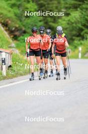 27.06.2024, Juf, Switzerland (SUI): Aita Gasparin (SUI), Joscha Burkhalter (SUI), Sebastian Stalder (SUI), Gion Stalder (SUI), Elisa Gasparin (SUI), (l-r) - Biathlon summer training, Juf (SUI). www.nordicfocus.com. © Manzoni/NordicFocus. Every downloaded picture is fee-liable.