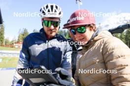 15.09.2024, Lenzerheide, Switzerland (SUI): Joscha Burkhalter (SUI), Sandra Flunger (AUT) coach Team Switzerland, (l-r) - Sommer Nordic Event 2024, Sommer Biathlon Cup, Lenzerheide (SUI). www.nordicfocus.com. © Manzoni/NordicFocus. Every downloaded picture is fee-liable.