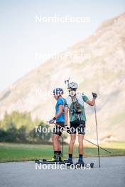 28.08.2024, Bessans, France (FRA): Quentin Fillon-Maillet (FRA), Eric Perrot, (l-r) - Biathlon summer training, Bessans (FRA). www.nordicfocus.com. © Authamayou/NordicFocus. Every downloaded picture is fee-liable.