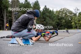 20.09.2024, Font-Romeu, France (FRA): Margit Soerensen (NOR), coach Team Belgium, Eve Bouvard (BEL), (l-r) - Biathlon summer training, Font-Romeu (FRA). www.nordicfocus.com. © Authamayou/NordicFocus. Every downloaded picture is fee-liable.