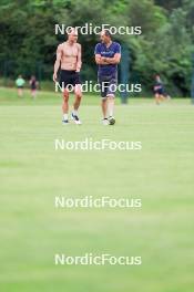 03.07.2024, Saint-Claude, France (FRA): Emilien Jacquelin (FRA), Stephane Bouthiaux (FRA), (l-r) - Biathlon summer training, Premanon (FRA). www.nordicfocus.com. © Manzoni/NordicFocus. Every downloaded picture is fee-liable.