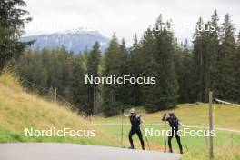 16.09.2024, Lenzerheide, Switzerland (SUI): Joscha Burkhalter (SUI), Gion Stalder (SUI), (l-r) - Biathlon summer training, Lenzerheide (SUI). www.nordicfocus.com. © Manzoni/NordicFocus. Every downloaded picture is fee-liable.