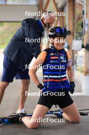 12.06.2024, Premanon, France (FRA): Jean Paul Giachino (FRA), coach Team France, Gilonne Guigonnat (FRA), (l-r) - Biathlon summer training, Premanon (FRA). www.nordicfocus.com. © Manzoni/NordicFocus. Every downloaded picture is fee-liable.