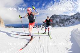 14.10.2024, Ramsau am Dachstein, Austria (AUT): Amy Baserga (SUI), Lisa Theresa Hauser (AUT), (l-r) - Biathlon summer training, Dachsteinglacier, Ramsau am Dachstein (AUT). www.nordicfocus.com. © Manzoni/NordicFocus. Every downloaded picture is fee-liable.