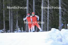 07.11.2024, Davos, Switzerland (SUI): Niklas Hartweg (SUI), Joscha Burkhalter (SUI), (l-r) - Biathlon training, snowfarming track, Davos (SUI). www.nordicfocus.com. © Manzoni/NordicFocus. Every downloaded picture is fee-liable.