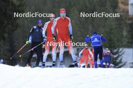 07.11.2024, Davos, Switzerland (SUI): Jeremy Finello (SUI), Gion Stalder (SUI), Sebastian Stalder (SUI), (l-r) - Biathlon training, snowfarming track, Davos (SUI). www.nordicfocus.com. © Manzoni/NordicFocus. Every downloaded picture is fee-liable.