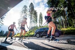 06.08.2024, Lavaze, Italy (ITA): Lisa Osl (AUT), Lara Wagner (AUT), Lea Rothschopf (AUT), (l-r)  - Biathlon summer training, Lavaze (ITA). www.nordicfocus.com. © Barbieri/NordicFocus. Every downloaded picture is fee-liable.