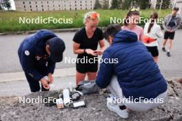 11.06.2024, Premanon, France (FRA): Patrick Favre (ITA), coach Team France, Sophie Chauveau (FRA), Cyril Burdet (FRA), Lou Jeanmonnot (FRA), (l-r) - Biathlon summer training, Premanon (FRA). www.nordicfocus.com. © Manzoni/NordicFocus. Every downloaded picture is fee-liable.