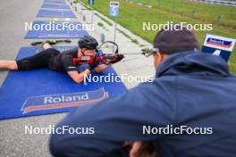 04.09.2024, Lenzerheide, Switzerland (SUI): Johannes Dale-Skjevdal (NOR), Siegfried Mazet (FRA) coach team Norway, (l-r) - Biathlon summer training, Lenzerheide (SUI). www.nordicfocus.com. © Manzoni/NordicFocus. Every downloaded picture is fee-liable.