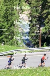 27.06.2024, Juf, Switzerland (SUI): Gion Stalder (SUI), Sebastian Stalder (SUI), Joscha Burkhalter (SUI), (l-r) - Biathlon summer training, Juf (SUI). www.nordicfocus.com. © Manzoni/NordicFocus. Every downloaded picture is fee-liable.