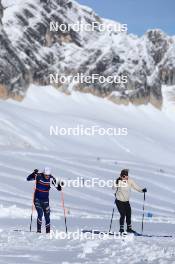 12.10.2024, Ramsau am Dachstein, Austria (AUT): Patrick Favre (ITA), coach Team France, Sophie Chauveau (FRA), (l-r) - Biathlon summer training, Dachsteinglacier, Ramsau am Dachstein (AUT). www.nordicfocus.com. © Manzoni/NordicFocus. Every downloaded picture is fee-liable.