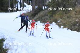 07.11.2024, Davos, Switzerland (SUI): Jeremy Finello (SUI), Kein Einaste (EST), coach Team Switzerland, Gion Stalder (SUI), Sebastian Stalder (SUI), (l-r) - Biathlon training, snowfarming track, Davos (SUI). www.nordicfocus.com. © Manzoni/NordicFocus. Every downloaded picture is fee-liable.