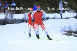 07.11.2024, Davos, Switzerland (SUI): Joscha Burkhalter (SUI), Niklas Hartweg (SUI), (l-r) - Biathlon training, snowfarming track, Davos (SUI). www.nordicfocus.com. © Manzoni/NordicFocus. Every downloaded picture is fee-liable.