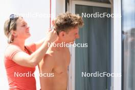 15.07.2024, Lenzerheide, Switzerland (SUI): Grace Castonguay (USA), Maxime Germain (USA), (l-r) - Biathlon summer training, Lenzerheide (SUI). www.nordicfocus.com. © Manzoni/NordicFocus. Every downloaded picture is fee-liable.