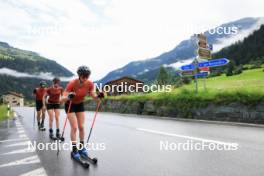 27.06.2024, Juf, Switzerland (SUI): Joscha Burkhalter (SUI), Elisa Gasparin (SUI), Aita Gasparin (SUI), (l-r) - Biathlon summer training, Juf (SUI). www.nordicfocus.com. © Manzoni/NordicFocus. Every downloaded picture is fee-liable.