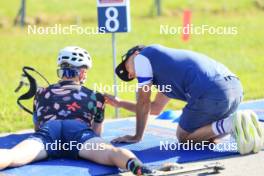 15.07.2024, Lenzerheide, Switzerland (SUI): Maxime Germain (USA), Armin Auchentaller (ITA), Coach Team USA, (l-r) - Biathlon summer training, Lenzerheide (SUI). www.nordicfocus.com. © Manzoni/NordicFocus. Every downloaded picture is fee-liable.