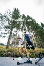 30.09.2024, Lavaze, Italy (ITA): Lisa Vittozzi (ITA), Mirco Romanin (ITA), coach Team Italy, (l-r) - Biathlon summer training, Lavaze (ITA). www.nordicfocus.com. © Barbieri/NordicFocus. Every downloaded picture is fee-liable.