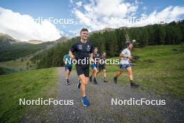 26.08.2024, Martell, Italy (ITA): Elia Zeni (ITA), Didier Bionaz (ITA), Andrea Zattoni (ITA), coach Team Italy, Tommaso Giacomel (ITA), (l-r) - Biathlon summer training, Martell (ITA). www.nordicfocus.com. © Vanzetta/NordicFocus. Every downloaded picture is fee-liable.