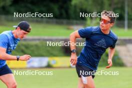 03.07.2024, Saint-Claude, France (FRA): Fabien Claude (FRA), Oscar Lombardot (FRA), (l-r) - Biathlon summer training, Premanon (FRA). www.nordicfocus.com. © Manzoni/NordicFocus. Every downloaded picture is fee-liable.