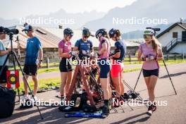 31.07.2024, Lavaze, Italy (ITA): Lara Wagner (AUT), Lea Rothschopf (AUT), Anna Juppe (AUT), Kristina Oberthaler (AUT), Tamara Steiner (AUT), (l-r)  - Biathlon summer training, Lavaze (ITA). www.nordicfocus.com. © Barbieri/NordicFocus. Every downloaded picture is fee-liable.