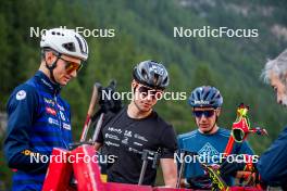 29.08.2024, Bessans, France (FRA): Eric Perrot, Emilien Jacquelin (FRA), Quentin Fillon-Maillet (FRA), (l-r) - Biathlon summer training, Bessans (FRA). www.nordicfocus.com. © Authamayou/NordicFocus. Every downloaded picture is fee-liable.