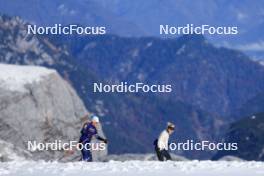 12.10.2024, Ramsau am Dachstein, Austria (AUT): Patrick Favre (ITA), coach Team France, Sophie Chauveau (FRA), (l-r) - Biathlon summer training, Dachsteinglacier, Ramsau am Dachstein (AUT). www.nordicfocus.com. © Manzoni/NordicFocus. Every downloaded picture is fee-liable.