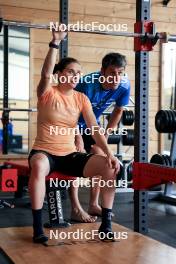 12.06.2024, Premanon, France (FRA): Julia Simon (FRA), Cyril Burdet (FRA), coach Team France, (l-r) - Biathlon summer training, Premanon (FRA). www.nordicfocus.com. © Manzoni/NordicFocus. Every downloaded picture is fee-liable.