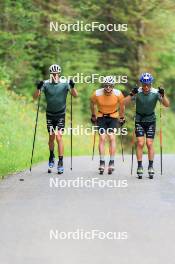 02.07.2024, Premanon, France (FRA): Eric Perrot (FRA), Fabien Claude (FRA), Oscar Lombardot (FRA), (l-r) - Biathlon summer training, Premanon (FRA). www.nordicfocus.com. © Manzoni/NordicFocus. Every downloaded picture is fee-liable.