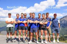 15.07.2024, Lenzerheide, Switzerland (SUI): Emil Bormetti (ITA), Coach Team USA, Bjorn Westervelt (USA), Deedra Irwin (USA), Vincent Bonacci (USA), Vaclav Cervenka (USA), Maxime Germain (USA), Grace Castonguay (USA), Campbell Wright (NZL), Armin Auchentaller (ITA), (l-r) - Biathlon summer training, Lenzerheide (SUI). www.nordicfocus.com. © Manzoni/NordicFocus. Every downloaded picture is fee-liable.