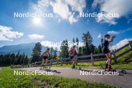 06.08.2024, Lavaze, Italy (ITA): Lara Wagner (AUT), Anna Gandler (AUT), Tamara Steiner (AUT), (l-r)  - Biathlon summer training, Lavaze (ITA). www.nordicfocus.com. © Barbieri/NordicFocus. Every downloaded picture is fee-liable.