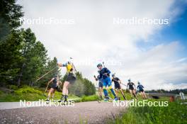 15.06.2024, Lavaze, Italy (ITA): Anna Magnusson (SWE), Hanna Oeberg (SWE), Jesper Nelin (SWE), Martin Ponsiluoma (SWE), Elvira Oeberg (SWE), Anna-Karin Heijdenberg (SWE), (l-r)  - Biathlon summer training, Lavaze (ITA). www.nordicfocus.com. © Barbieri/NordicFocus. Every downloaded picture is fee-liable.