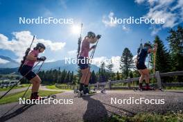 06.08.2024, Lavaze, Italy (ITA): Kristina Oberthaler (AUT), Anna Gandler (AUT), Tamara Steiner (AUT), (l-r)  - Biathlon summer training, Lavaze (ITA). www.nordicfocus.com. © Barbieri/NordicFocus. Every downloaded picture is fee-liable.