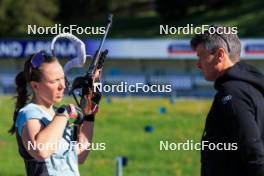 20.05.2024, Lenzerheide, Switzerland (SUI): Lena Haecki-Gross (SUI), Andreas Kuppelwieser (ITA), coach Team Switzerland, (l-r) - Biathlon summer training, Lenzerheide (SUI). www.nordicfocus.com. © Manzoni/NordicFocus. Every downloaded picture is fee-liable.