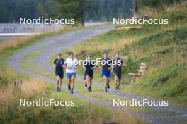 26.08.2024, Martell, Italy (ITA): Elia Zeni (ITA), Tommaso Giacomel (ITA), Patrick Braunhofer (ITA), Dorothea Wierer of Italy, Didier Bionaz (ITA), Andrea Zattoni (ITA), coach Team Italy, (l-r) - Biathlon summer training, Martell (ITA). www.nordicfocus.com. © Vanzetta/NordicFocus. Every downloaded picture is fee-liable.