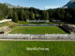 06.08.2024, Lenzerheide, Switzerland (SUI): Event Feature: Overview over the stadium with the shooting range - Biathlon summer training, Lenzerheide (SUI). www.nordicfocus.com. © Manzoni/NordicFocus. Every downloaded picture is fee-liable.