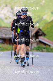 27.06.2024, Juf, Switzerland (SUI): Joscha Burkhalter (SUI), Sebastian Stalder (SUI), Gion Stalder (SUI), (l-r) - Biathlon summer training, Juf (SUI). www.nordicfocus.com. © Manzoni/NordicFocus. Every downloaded picture is fee-liable.