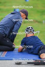 04.09.2024, Lenzerheide, Switzerland (SUI): Siegfried Mazet (FRA) coach team Norway, Endre Stroemsheim (NOR), (l-r) - Biathlon summer training, Lenzerheide (SUI). www.nordicfocus.com. © Manzoni/NordicFocus. Every downloaded picture is fee-liable.