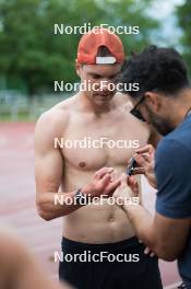 15.06.2024, Grenoble, France (FRA): Emilien Jacquelin (FRA), Simon Fourcade (FRA), (l-r) - Biathlon summer training, Grenoble (FRA). www.nordicfocus.com. © Joly/NordicFocus. Every downloaded picture is fee-liable.