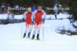 07.11.2024, Davos, Switzerland (SUI): Joscha Burkhalter (SUI), Niklas Hartweg (SUI), (l-r) - Biathlon training, snowfarming track, Davos (SUI). www.nordicfocus.com. © Manzoni/NordicFocus. Every downloaded picture is fee-liable.