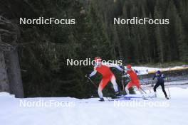 07.11.2024, Davos, Switzerland (SUI): Sebastian Stalder (SUI), Gion Stalder (SUI), Jeremy Finello (SUI), (l-r) - Biathlon training, snowfarming track, Davos (SUI). www.nordicfocus.com. © Manzoni/NordicFocus. Every downloaded picture is fee-liable.