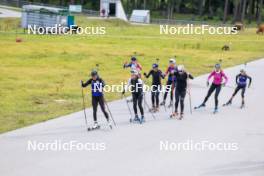 16.09.2024, Lenzerheide, Switzerland (SUI): Chloe Chevalier (FRA), Leonie Jeannier (FRA), Lisa Siberchicot (FRA), Anaelle Bondoux (FRA), Paula Botet (FRA), Fanny Bertrand (FRA), Camille Bened (FRA), Caroline Colombo (FRA), (l-r) - Biathlon summer training, Lenzerheide (SUI). www.nordicfocus.com. © Manzoni/NordicFocus. Every downloaded picture is fee-liable.