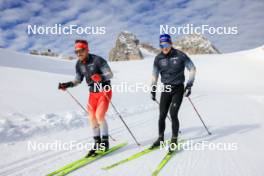 14.10.2024, Ramsau am Dachstein, Austria (AUT): Joscha Burkhalter (SUI), Niklas Hartweg (SUI), (l-r) - Biathlon summer training, Dachsteinglacier, Ramsau am Dachstein (AUT). www.nordicfocus.com. © Manzoni/NordicFocus. Every downloaded picture is fee-liable.