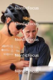 12.06.2024, Premanon, France (FRA): Julia Simon (FRA), Jean Paul Giachino (FRA), coach Team France, (l-r) - Biathlon summer training, Premanon (FRA). www.nordicfocus.com. © Manzoni/NordicFocus. Every downloaded picture is fee-liable.