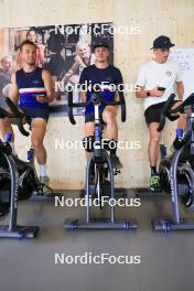 18.07.2024, Lenzerheide, Switzerland (SUI): Vincent Bonacci (USA), Campbell Wright (NZL), Maxime Germain (USA), (l-r) - Biathlon summer training, Lenzerheide (SUI). www.nordicfocus.com. © Manzoni/NordicFocus. Every downloaded picture is fee-liable.