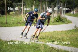 27.08.2024, Martell, Italy (ITA): Lukas Hofer (ITA), Didier Bionaz (ITA), (l-r) - Biathlon summer training, Martell (ITA). www.nordicfocus.com. © Vanzetta/NordicFocus. Every downloaded picture is fee-liable.