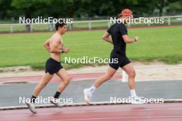 15.06.2024, Grenoble, France (FRA): Oscar Lombardot (FRA), Emilien Jacquelin (FRA), (l-r) - Biathlon summer training, Grenoble (FRA). www.nordicfocus.com. © Joly/NordicFocus. Every downloaded picture is fee-liable.